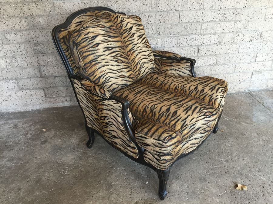 Oversized Upholstered Classy Faux Animal Print Chair With Ottoman [Photo 10]
