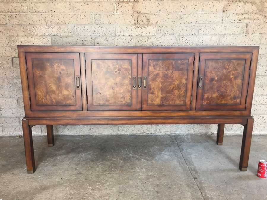 Elegant Wooden Credenza Buffet With Brass Accents By Fine Furniture Design