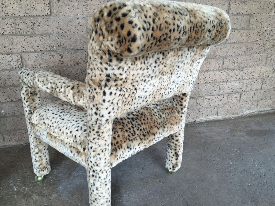 Pair Of Upholstered Classy Faux Animal Print Armchairs On Brass Casters [Photo 7]