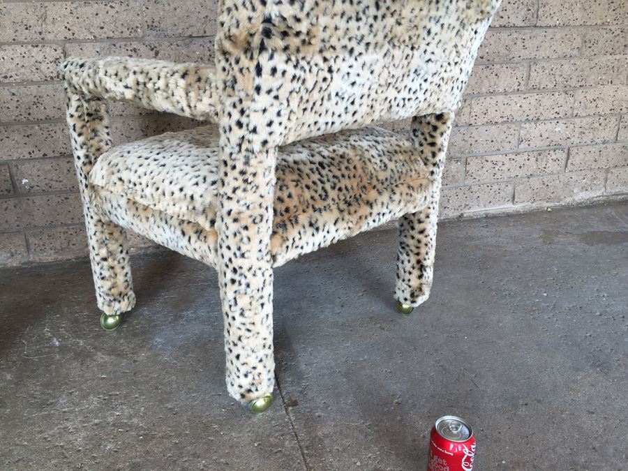 Pair Of Upholstered Classy Faux Animal Print Armchairs On Brass Casters [Photo 8]