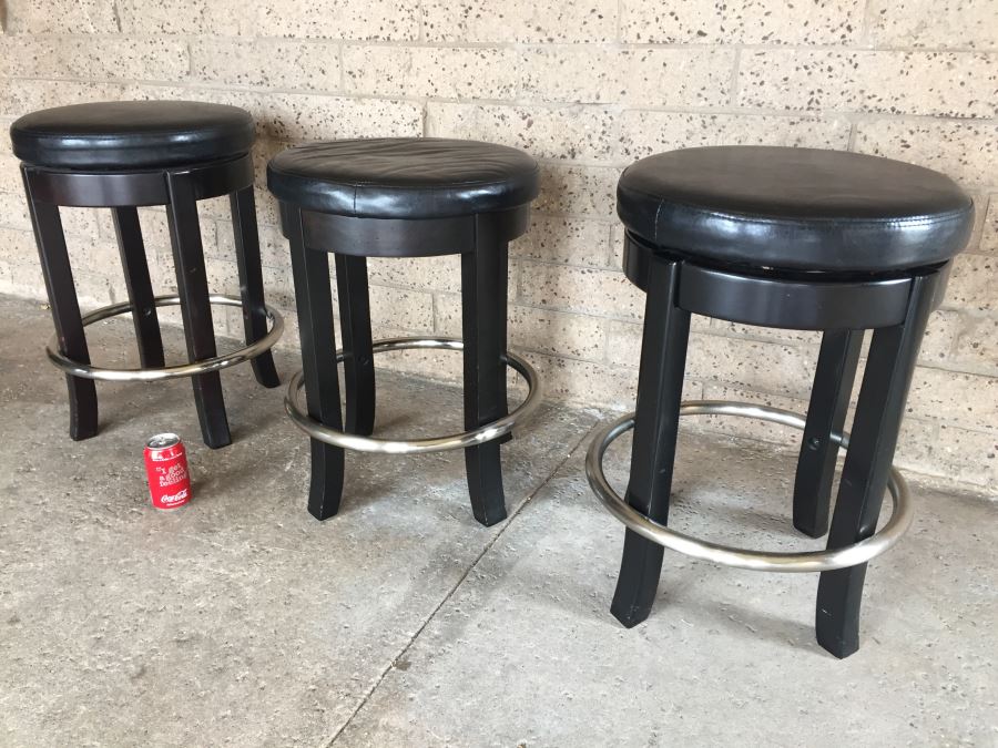 (3) Black Contemporary Swivel Bar Stools [Photo 2]