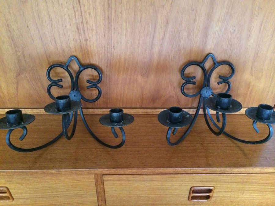 Pair of Wrought Iron Small Wall Sconces