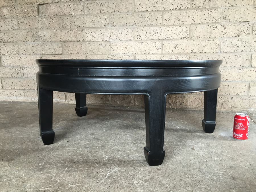 Cathay Arts Co Hong Kong Mid-Century Carved Round Black Coffee Table [Photo 8]