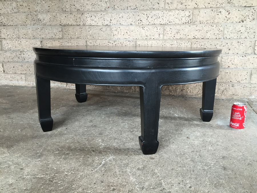 Cathay Arts Co Hong Kong Mid-Century Carved Round Black Coffee Table [Photo 1]