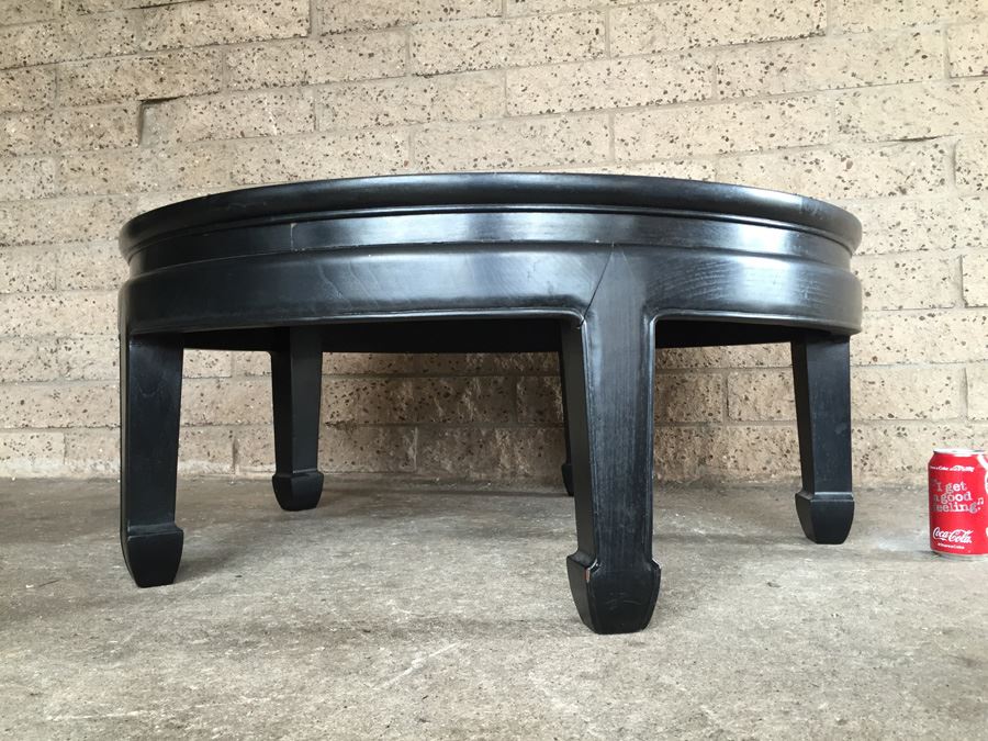 Cathay Arts Co Hong Kong Mid-Century Carved Round Black Coffee Table [Photo 9]