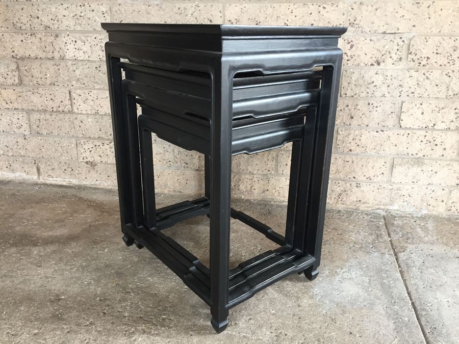 Cathay Arts Co Hong Kong Mid-Century Carved Black Nesting Tables [Photo 7]