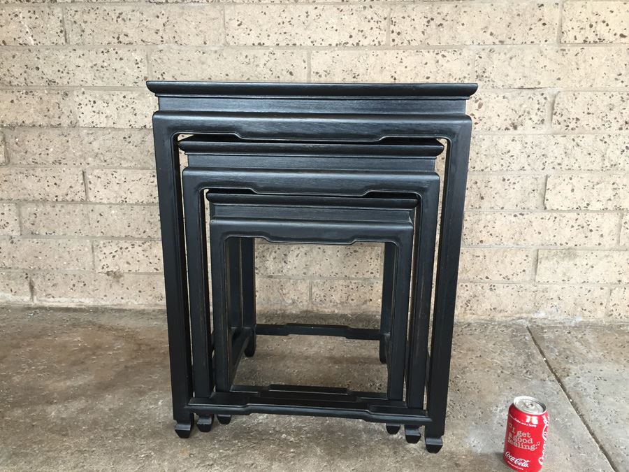 Cathay Arts Co Hong Kong Mid-Century Carved Black Nesting Tables [Photo 4]