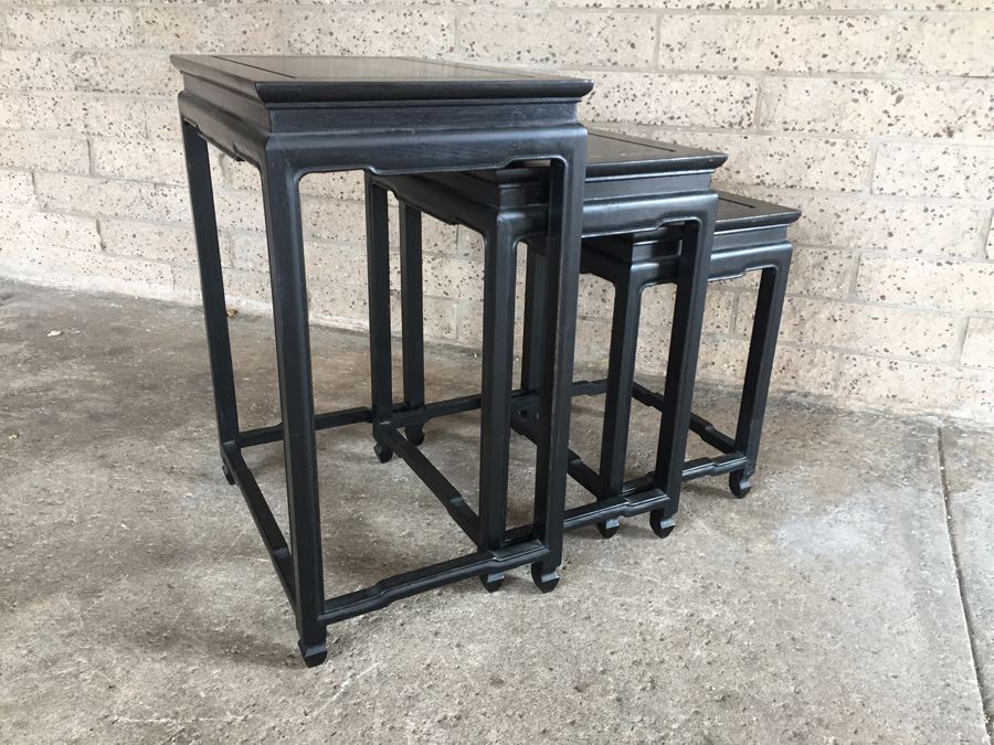 Cathay Arts Co Hong Kong Mid-Century Carved Black Nesting Tables [Photo 2]