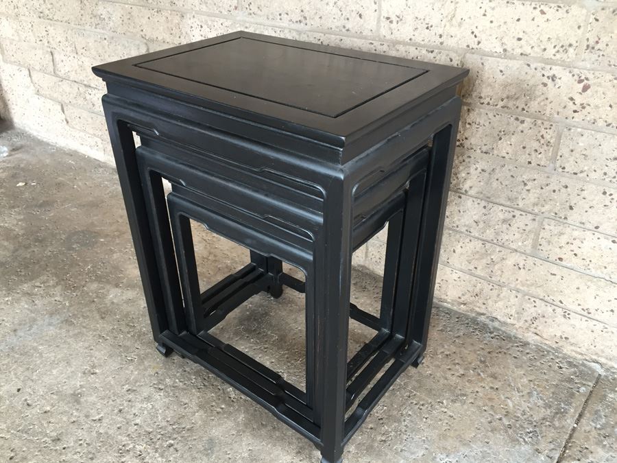 Cathay Arts Co Hong Kong Mid-Century Carved Black Nesting Tables [Photo 5]