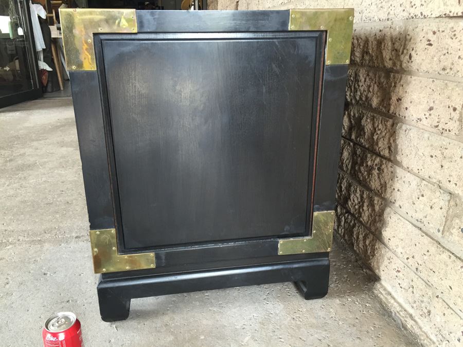 Stunning Cathay Arts Co Hong Kong Mid-Century Carved Black Credenza Cabinet With Brass Accents [Photo 5]