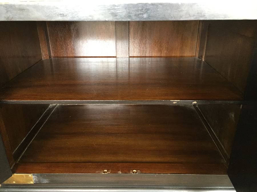Stunning Cathay Arts Co Hong Kong Mid-Century Carved Black Credenza Cabinet With Brass Accents [Photo 10]