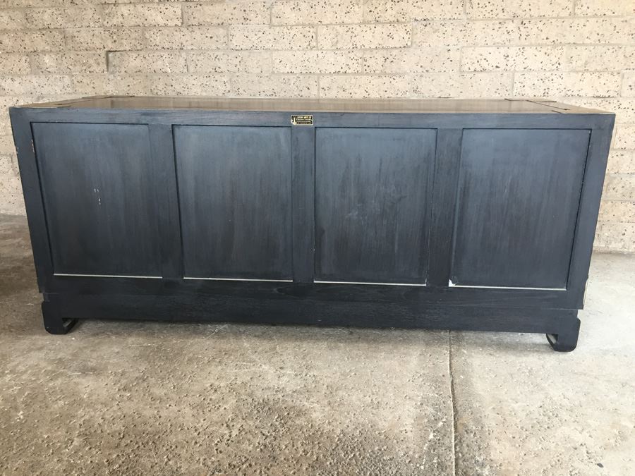 Stunning Cathay Arts Co Hong Kong Mid-Century Carved Black Credenza Cabinet With Brass Accents [Photo 13]