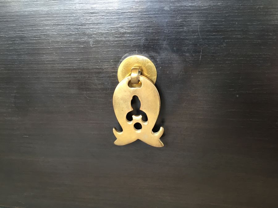 Stunning Cathay Arts Co Hong Kong Mid-Century Carved Black Credenza Cabinet With Brass Accents [Photo 7]