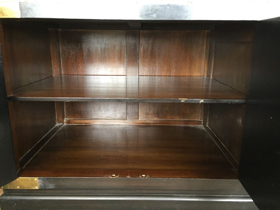 Stunning Cathay Arts Co Hong Kong Mid-Century Carved Black Credenza Cabinet With Brass Accents [Photo 9]