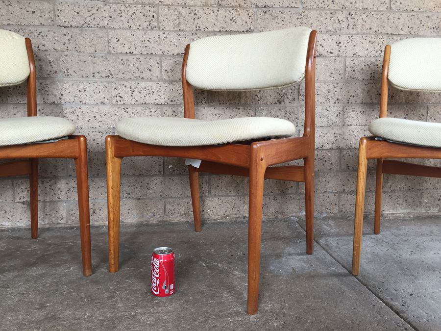 Set Of 4 Mid-Century Modern Teak Dining Chairs Need Reupholstering [Photo 2]