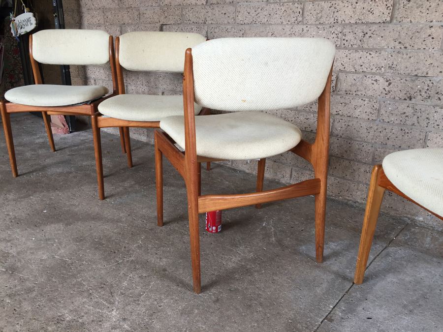 Set Of 4 MidCentury Modern Teak Dining Chairs Need Reupholstering