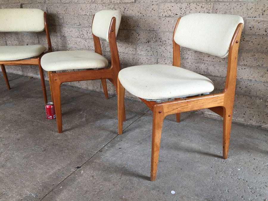 Set Of 4 MidCentury Modern Teak Dining Chairs Need Reupholstering