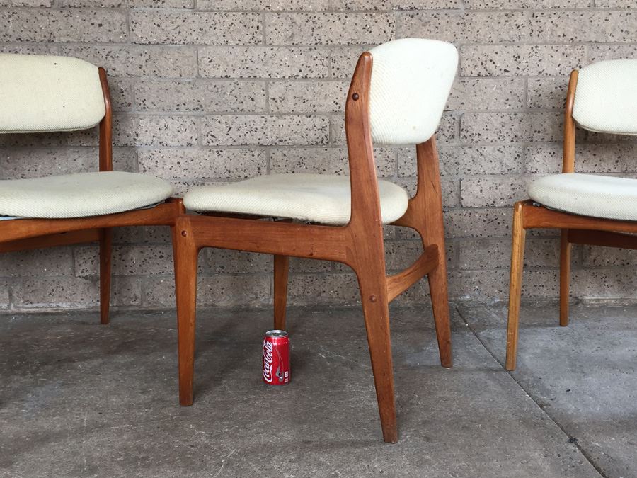 Set Of 4 Mid-Century Modern Teak Dining Chairs Need Reupholstering [Photo 3]