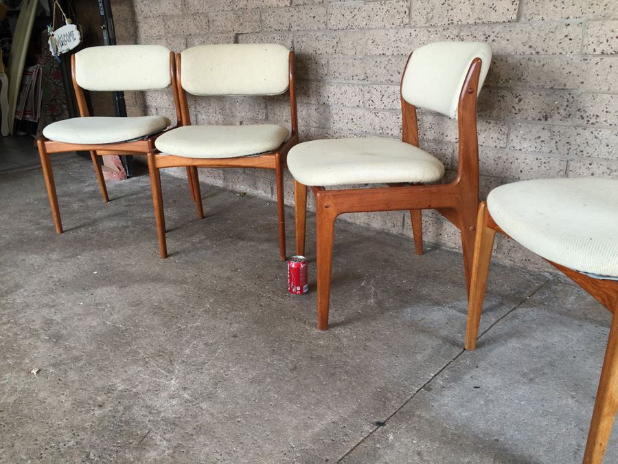 Set Of 4 MidCentury Modern Teak Dining Chairs Need Reupholstering