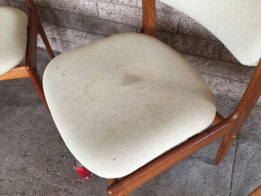 Set Of 4 Mid-Century Modern Teak Dining Chairs Need Reupholstering [Photo 7]
