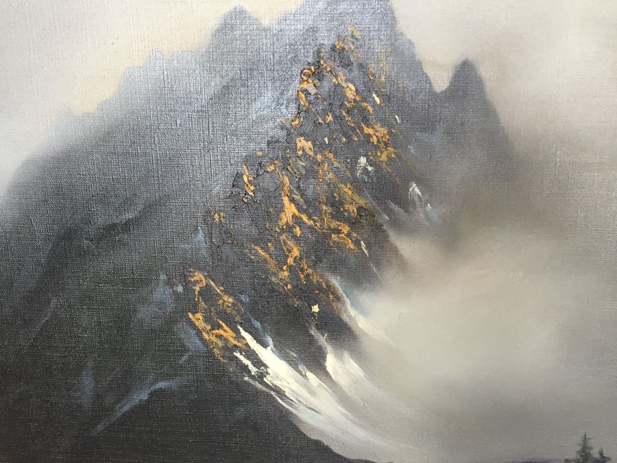 Original Oil Painting Of Mountain In The Mist By Mitsuzo Shimizu (1905 - 1986) [Photo 2]