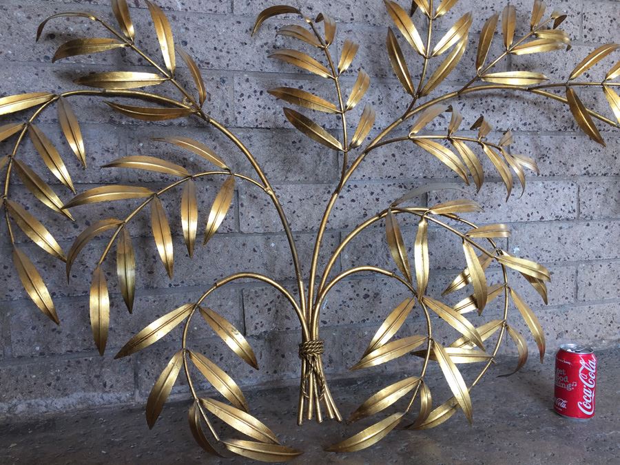 Large Gilt Metal Branch And Leaves Wall Hanging [Photo 2]