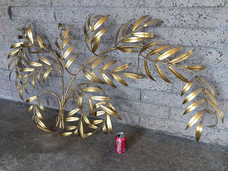 Large Gilt Metal Branch And Leaves Wall Hanging [Photo 5]