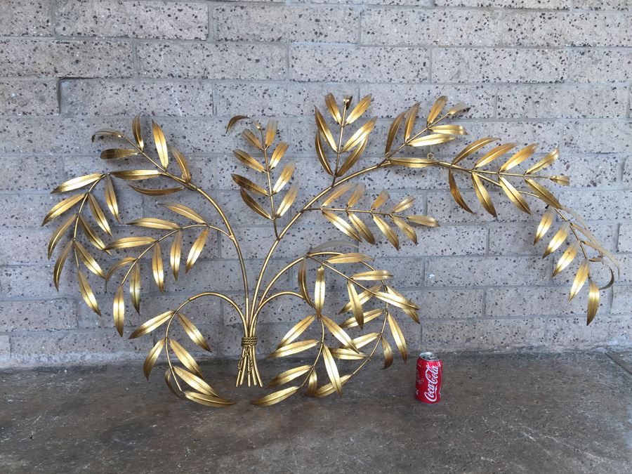 Large Gilt Metal Branch And Leaves Wall Hanging [Photo 1]