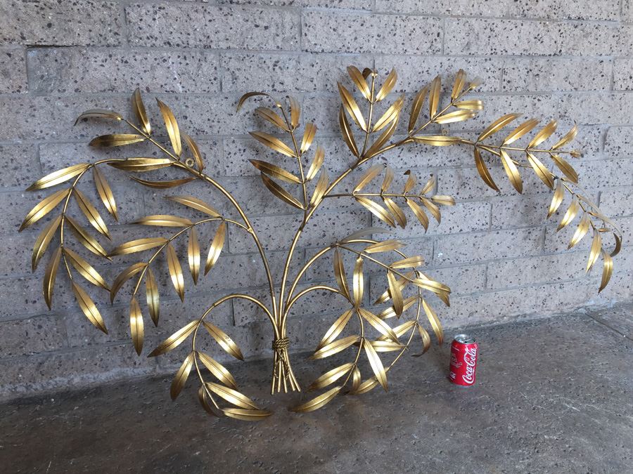 Large Gilt Metal Branch And Leaves Wall Hanging [Photo 8]