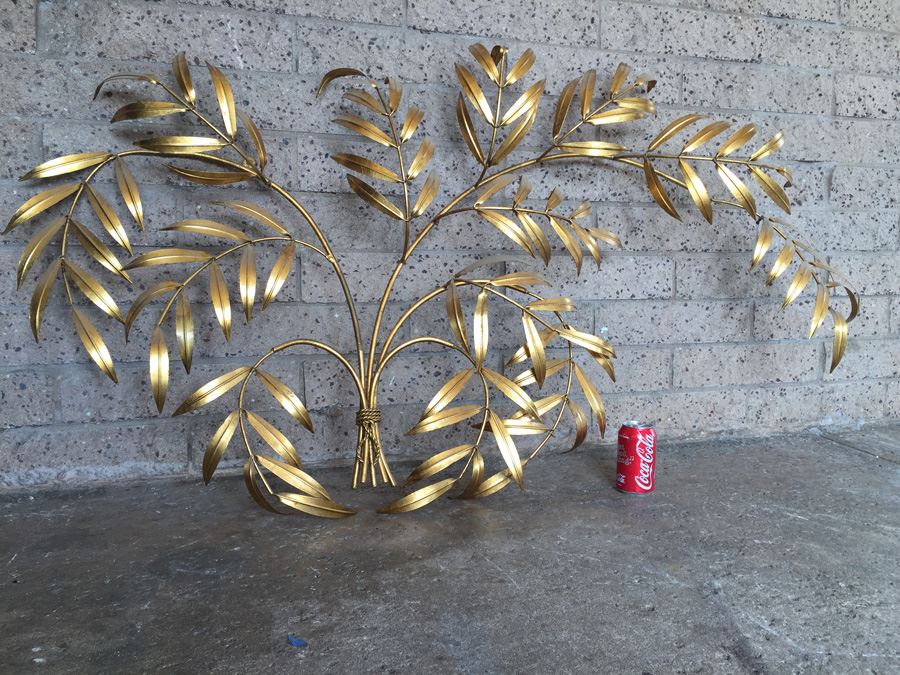 Large Gilt Metal Branch And Leaves Wall Hanging [Photo 7]