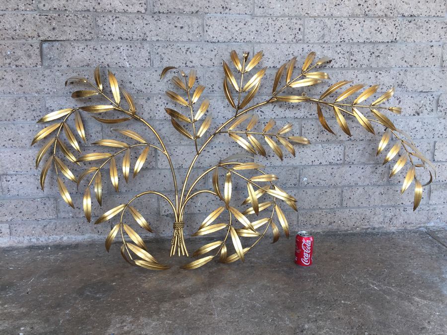 Large Gilt Metal Branch And Leaves Wall Hanging [Photo 4]