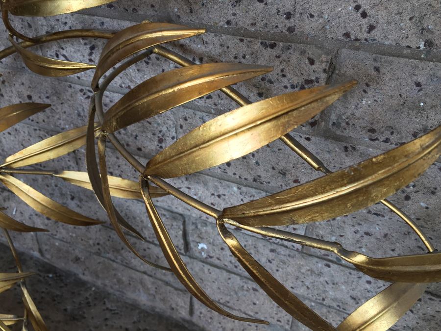 Large Gilt Metal Branch And Leaves Wall Hanging [Photo 6]