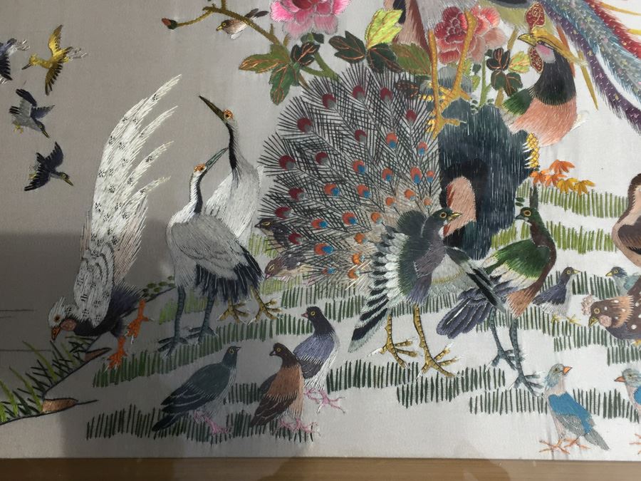 Signed Chinese Silk Embroidery Of Birds  [Photo 11]