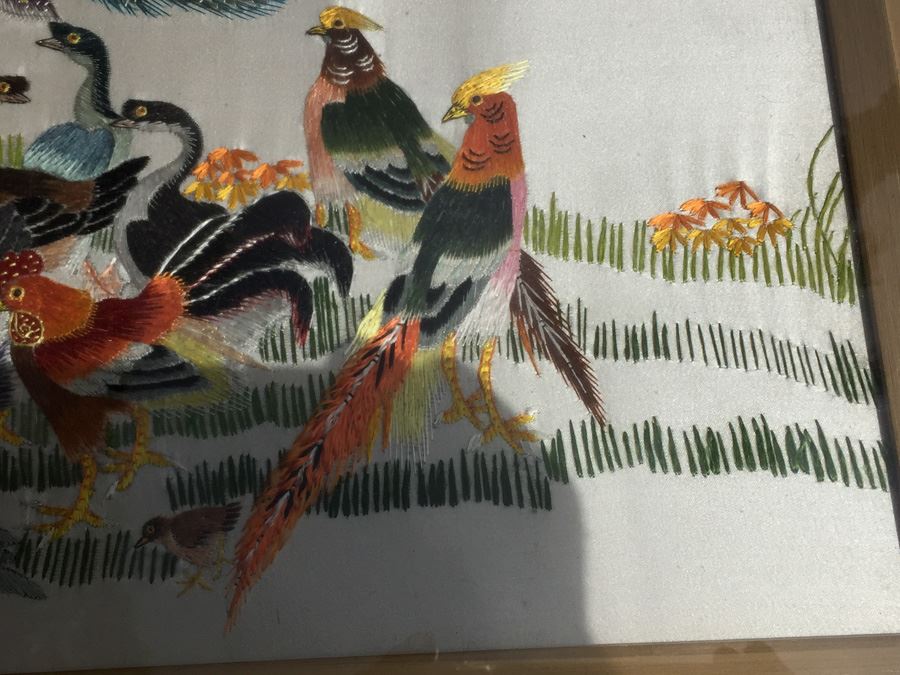 Signed Chinese Silk Embroidery Of Birds  [Photo 13]