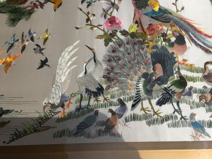 Signed Chinese Silk Embroidery Of Birds  [Photo 7]