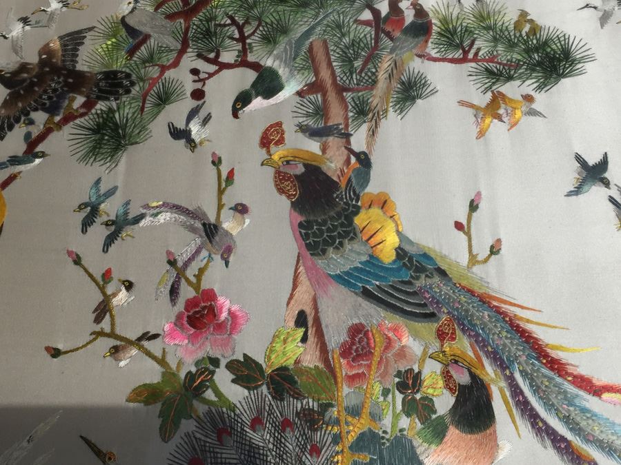 Signed Chinese Silk Embroidery Of Birds  [Photo 12]