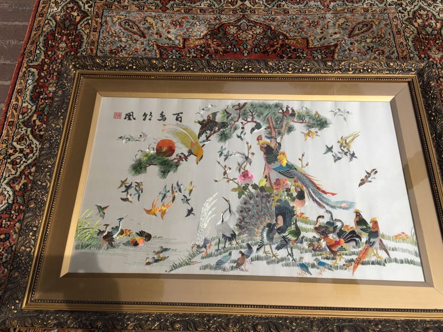 Signed Chinese Silk Embroidery Of Birds  [Photo 10]