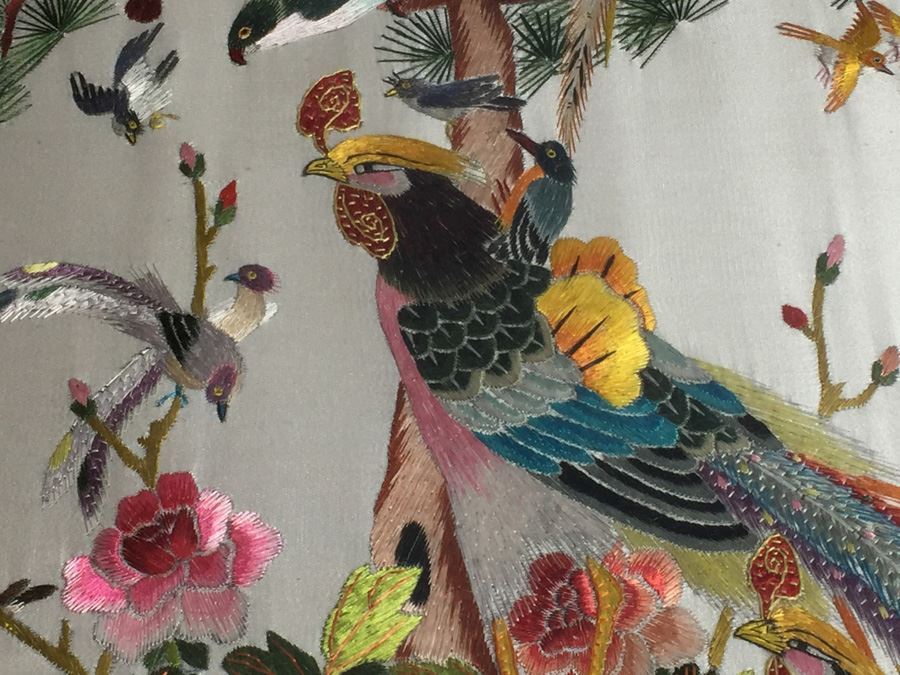 Signed Chinese Silk Embroidery Of Birds  [Photo 4]