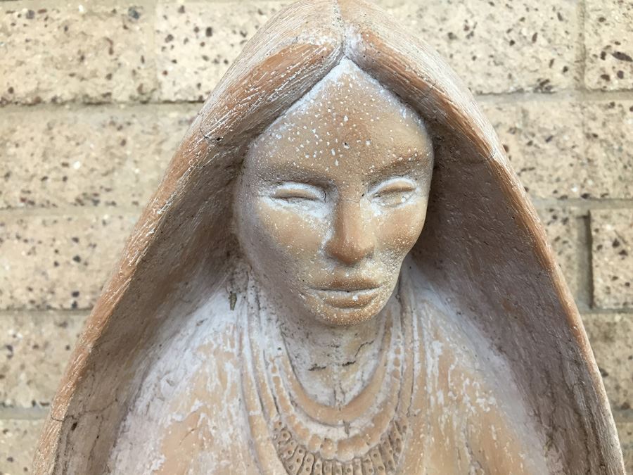 Large Signed Native American Garden Sculpture Signed On Lower Back But Signature Is Illegible [Photo 2]