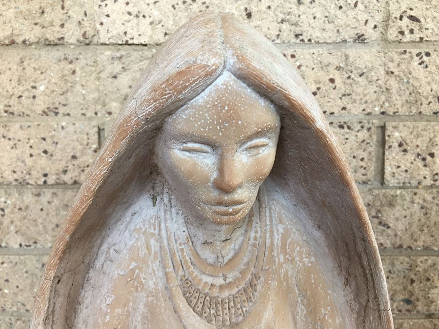 Large Signed Native American Garden Sculpture Signed On Lower Back But Signature Is Illegible [Photo 6]