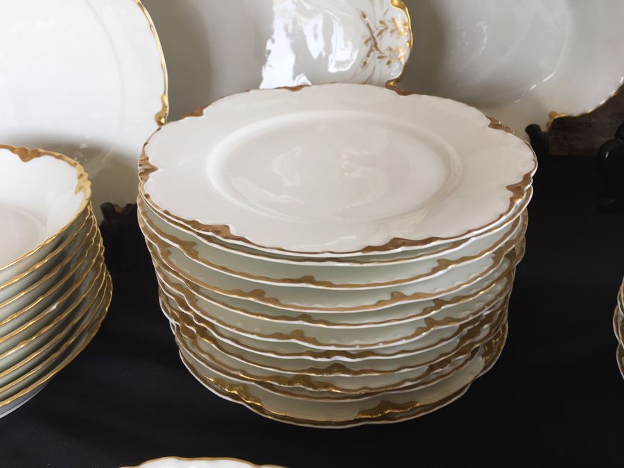 Elegant Haviland France Limoges Gold Rim China Set 74 Pieces