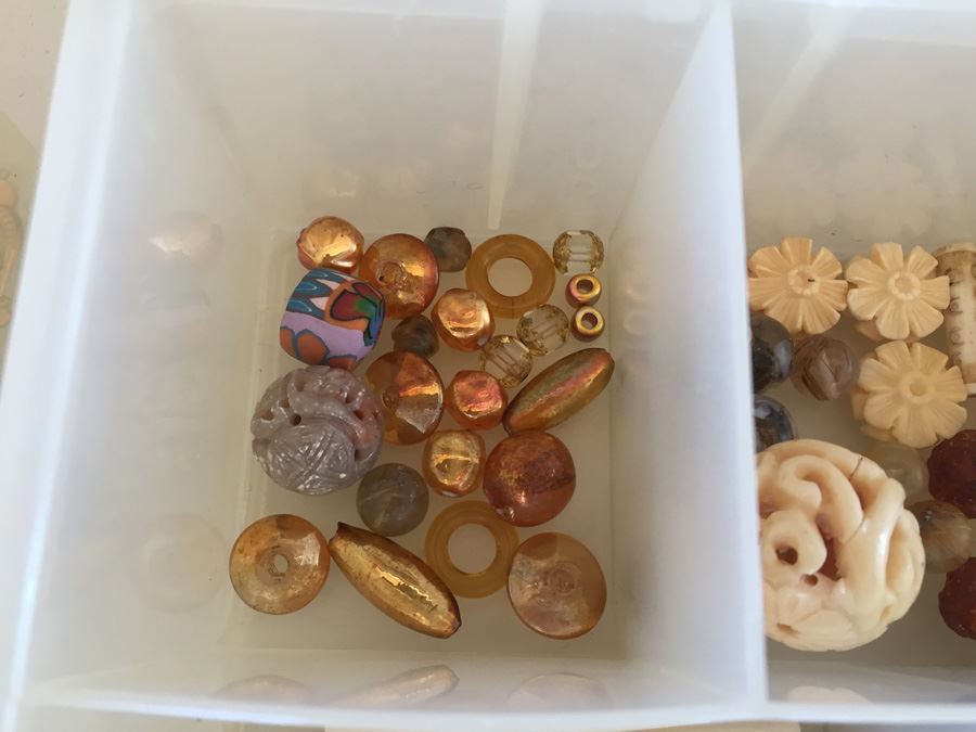 Large Collection Of Jewelry Making Items Including Jade, Turquoise, Agate, Carved Bone, Craft Supplies [Photo 10]