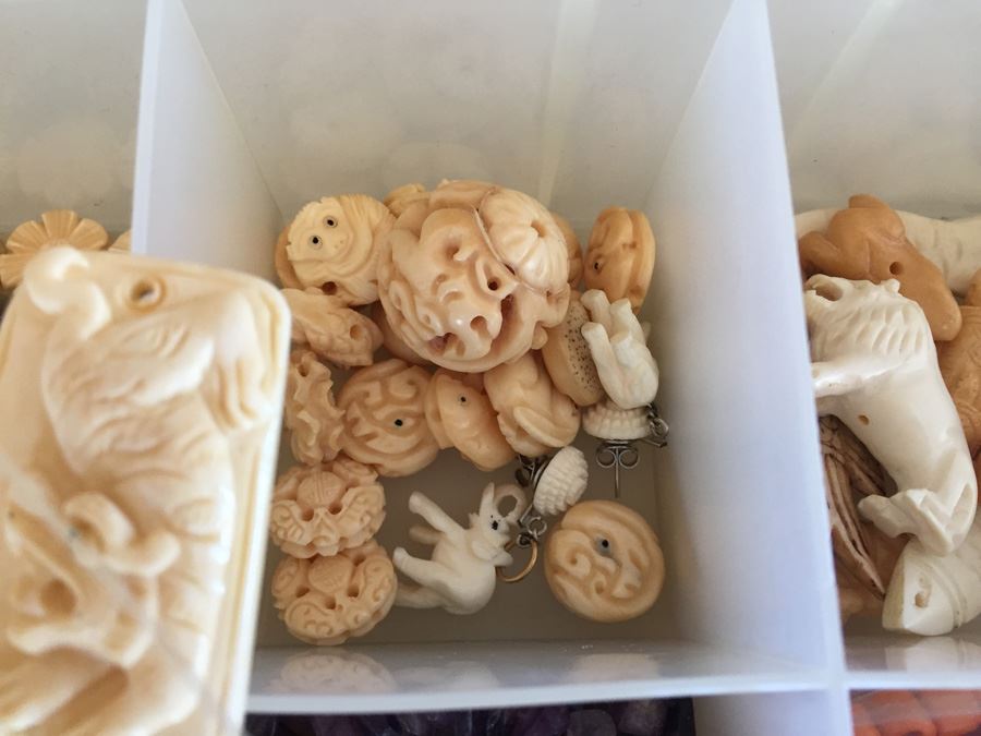 Large Collection Of Jewelry Making Items Including Jade, Turquoise, Agate, Carved Bone, Craft Supplies [Photo 11]