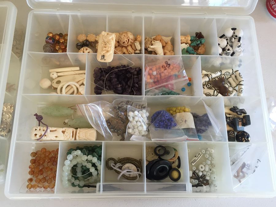 Large Collection Of Jewelry Making Items Including Jade, Turquoise, Agate, Carved Bone, Craft Supplies [Photo 2]