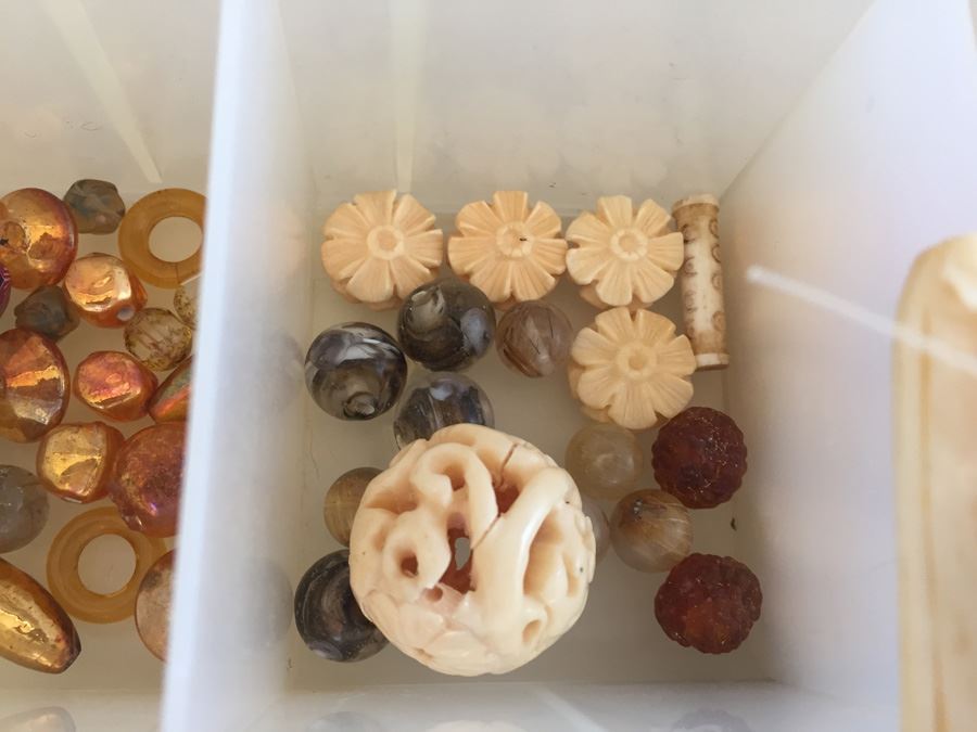 Large Collection Of Jewelry Making Items Including Jade, Turquoise, Agate, Carved Bone, Craft Supplies [Photo 9]