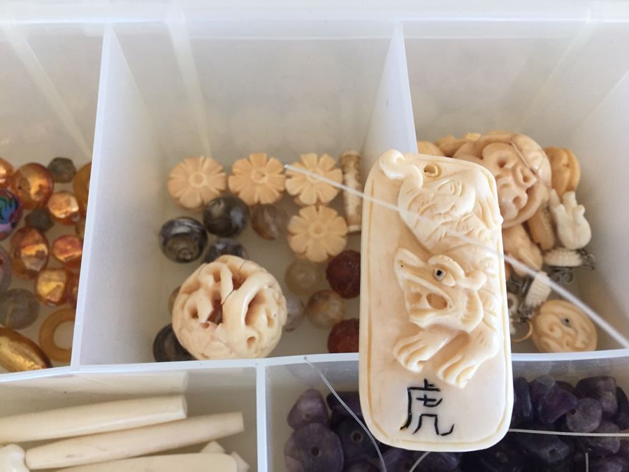 Large Collection Of Jewelry Making Items Including Jade, Turquoise, Agate, Carved Bone, Craft Supplies [Photo 3]