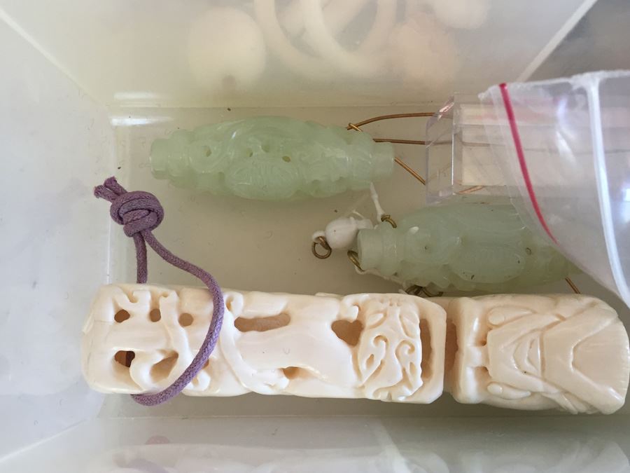 Large Collection Of Jewelry Making Items Including Jade, Turquoise, Agate, Carved Bone, Craft Supplies [Photo 20]