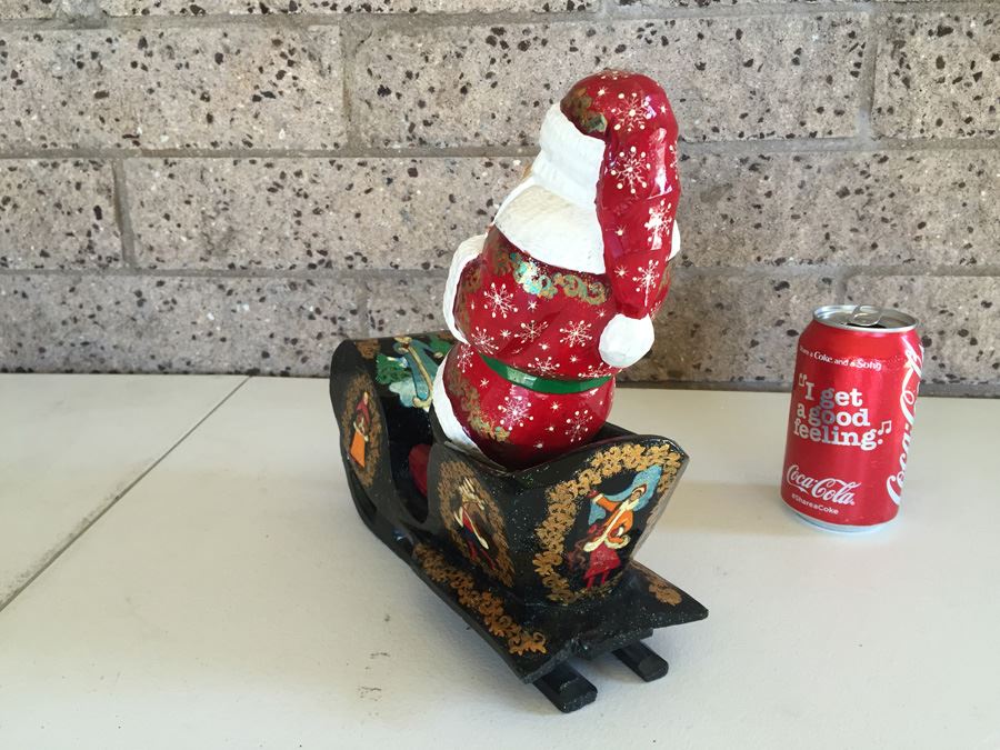 Hand Painted Santa Claus On Sleigh Possibly Russian [Photo 9]