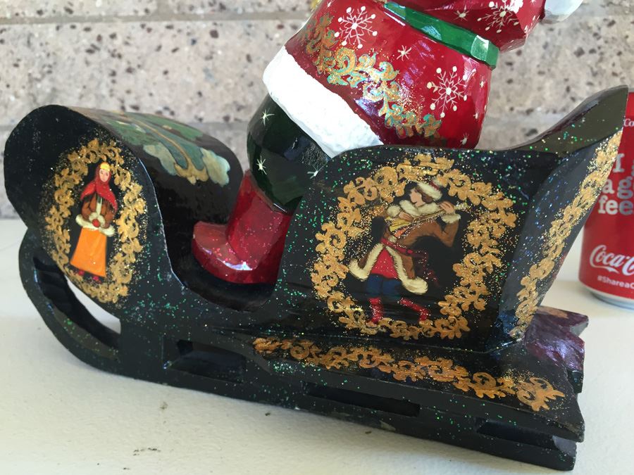 Hand Painted Santa Claus On Sleigh Possibly Russian [Photo 3]