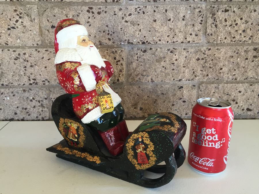 Hand Painted Santa Claus On Sleigh Possibly Russian [Photo 1]